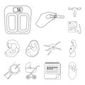 Woman and pregnancy outline icons in set collection for design. Gynecology and equipment vector symbol stock web Royalty Free Stock Photo