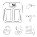 Woman and pregnancy outline icons in set collection for design. Gynecology and equipment vector symbol stock web Royalty Free Stock Photo