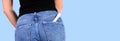 Woman with pregnancy test in pocket jeans Royalty Free Stock Photo