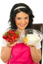 Woman prepare cake with strawberry Royalty Free Stock Photo