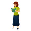 Woman prepare for exams icon, cartoon style
