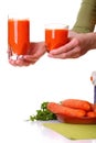 Woman prepare Juice extractor and carrot Royalty Free Stock Photo