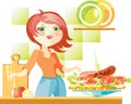 Woman prepare sandwich