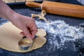 Woman prepares butter cookies at home in the kitchen Royalty Free Stock Photo