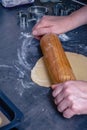 Woman prepares butter cookies at home in the kitchen Royalty Free Stock Photo