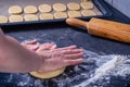 Woman prepares butter cookies at home in the kitchen Royalty Free Stock Photo