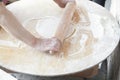 Woman preparing armenian bread lavash Royalty Free Stock Photo