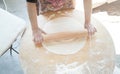 Woman preparing armenian bread lavash Royalty Free Stock Photo