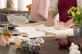 Woman preparing dough for pasta Royalty Free Stock Photo