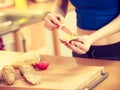 Woman preparing healthy breakfast making sandwich Royalty Free Stock Photo