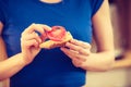 Woman preparing healthy breakfast making sandwich Royalty Free Stock Photo