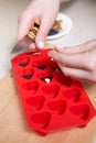 Woman preparing homemade no sugar proper nutrition chocolate can