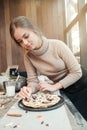 Woman preparing pie with love Royalty Free Stock Photo