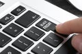 Woman pressing Black Friday button on laptop keyboard. Online shopping Royalty Free Stock Photo