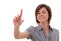Woman pressing imaginary button Royalty Free Stock Photo
