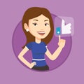 Woman pressing like button vector illustration. Royalty Free Stock Photo