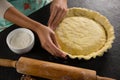 Woman pressing tart dough on mold