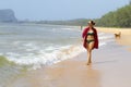 Woman pretty and bikini relax daylight on beach