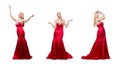 Woman in pretty red evening dress isolated on white Royalty Free Stock Photo