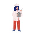 Woman Professional Chef Character with Saucepan and Laddle, Female Kitchener Wearing Traditional Uniform Working in Royalty Free Stock Photo