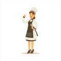 Woman Professional Cooking Chef Working In Restaurant Wearing Classic Traditional Uniform With Black Apron Cartoon