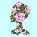 Woman profile with roses bush, silhouette Royalty Free Stock Photo