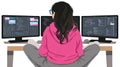 Woman Programmer Coding on Multiple Monitors, Working From Home, Technology Lifestyle Royalty Free Stock Photo
