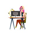 woman programmer developing application cartoon vector