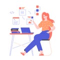 Woman programmer is sitting at a desk.