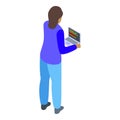 Woman programmer standing and coding using laptop isometric view
