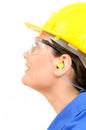 Woman with protective equipment and earplugs Royalty Free Stock Photo