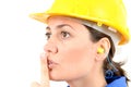 Woman with protective equipment and earplugs Royalty Free Stock Photo
