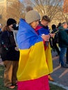 Woman Protester Wearing the Romanian Flag