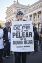 Woman protesting against offshore oil exploitation in Argentina