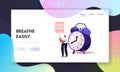 Woman Protesting against Sleeping Snore Landing Page Template. Asleep Angry Tiny Female Character