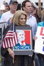 Woman protests Trump with no hope sign