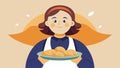 A woman proudly showcases her homemade pierogies a recipe passed down from her Polish grandmother.. Vector illustration.