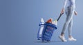 Woman pulling a shopping basket full of cleaning products Royalty Free Stock Photo