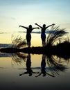 Woman pulls hands to the sky. Freedom