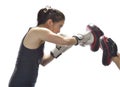 Woman punching boxing pads