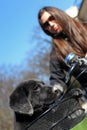 Woman puppy and bike