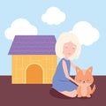 woman and puppy