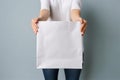 woman purchase buy bag sale shopping white template market fashion layout. Generative AI.