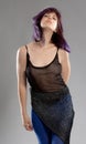 Woman With Purple Hair and Sheer Top Royalty Free Stock Photo