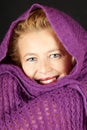 Woman with purple woolen scarf