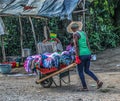 Wheelbarrow full of market goods in Haiti.