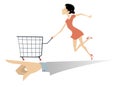 Woman pushing shopping cart. Directing hand Royalty Free Stock Photo