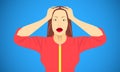 Woman put hand on head for scared shocked frightened appalled skit emotions. vector illustration eps10 Royalty Free Stock Photo