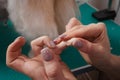 woman puts a plaster on her finger. Royalty Free Stock Photo