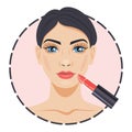 Woman putting red lipstick on her lips Royalty Free Stock Photo